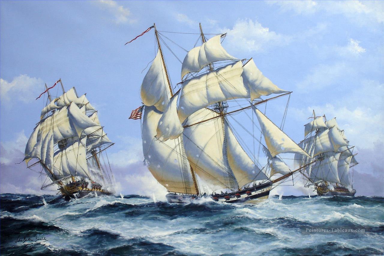 voiliers vagues volleys Navire de guerre Peintures à l'huile